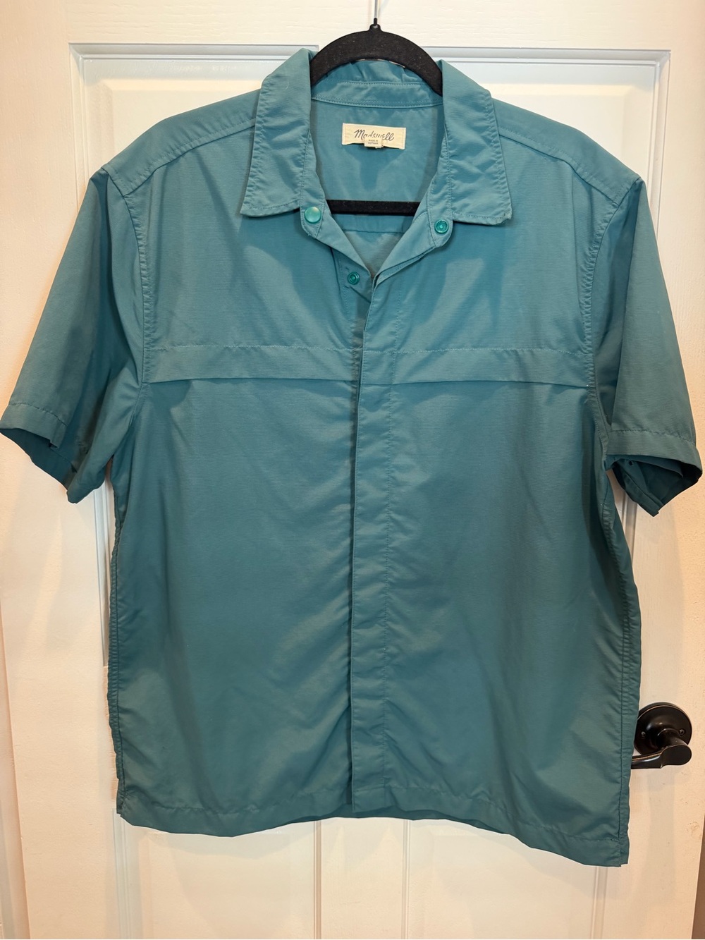 Madewell Camp Style Teal Short Sleeve Button-Down Shirt